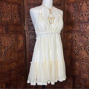 🏷️ NWT R. Vivimos Baby Doll Dress Backless Halter Mini Dress Polka Dot Tulle